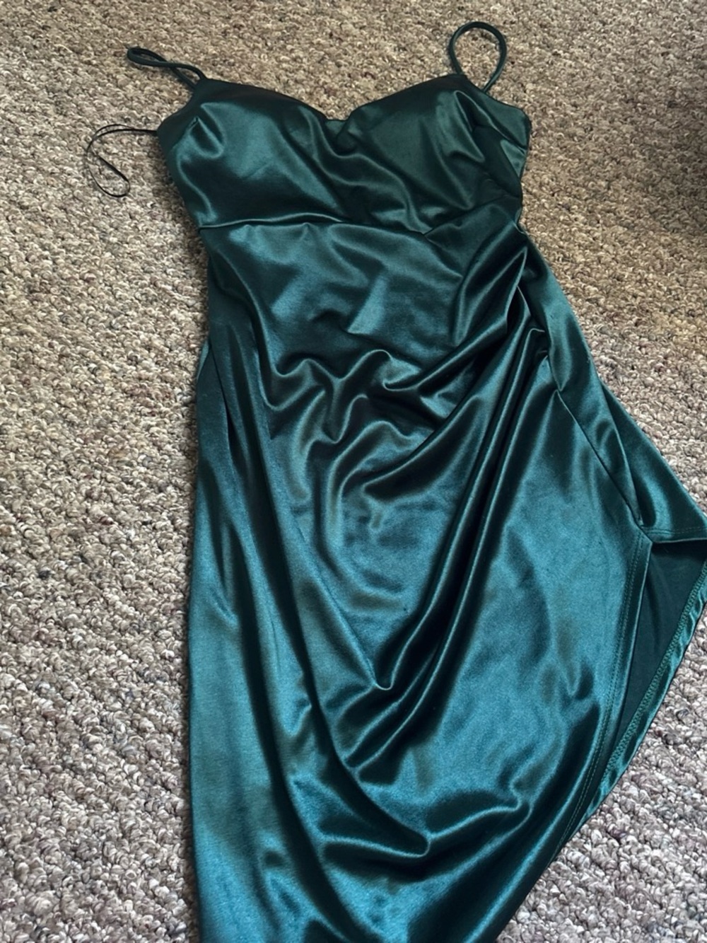 Lovely Day Emerald Green Satin Midi Slip Dress